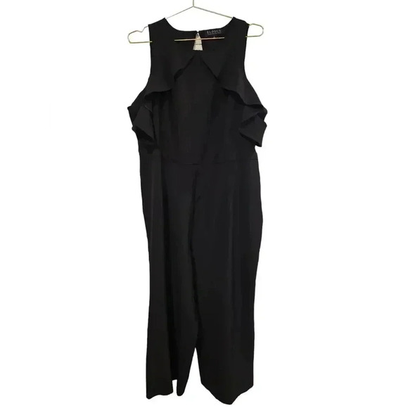NWT Eloquii Black Cold Shoulder Jumpsuit With Ruffle Detail 18 - Picture 2 of 12